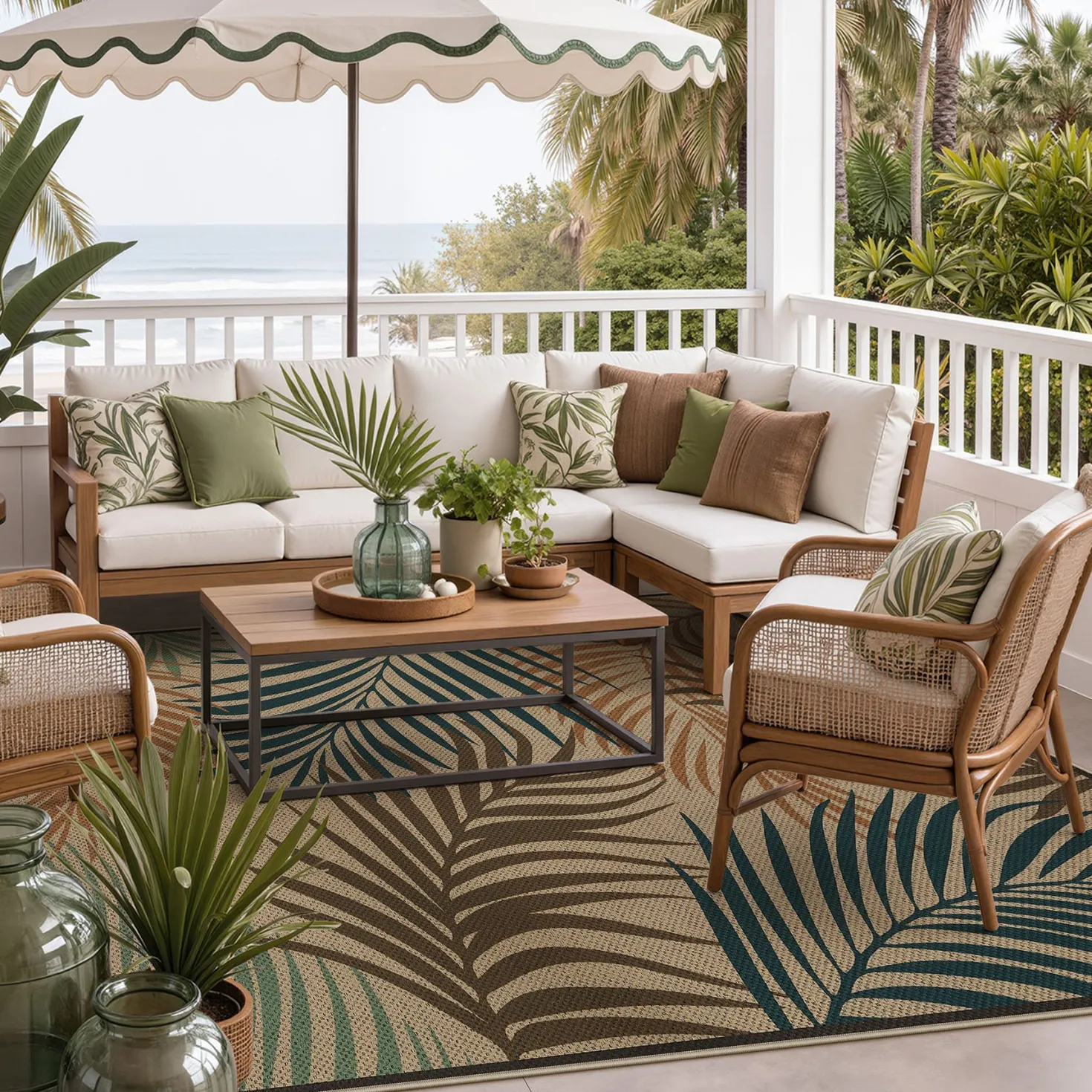 3x5/5x7 Easy Jute Washable Indoor Outdoor Patio Rug, Boho Coastal Non-Slip Living Room Area Carpet for Entryway Porch, Oeko-Tex Certified