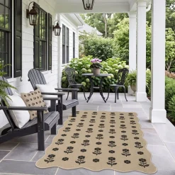 2x6/3x5 Floral Easy Jute Hallway Runner Rug, Scalloped Kitchen Runner Rug Non Skid Washable Indoor Carpet, Oeko-Tex Certified
