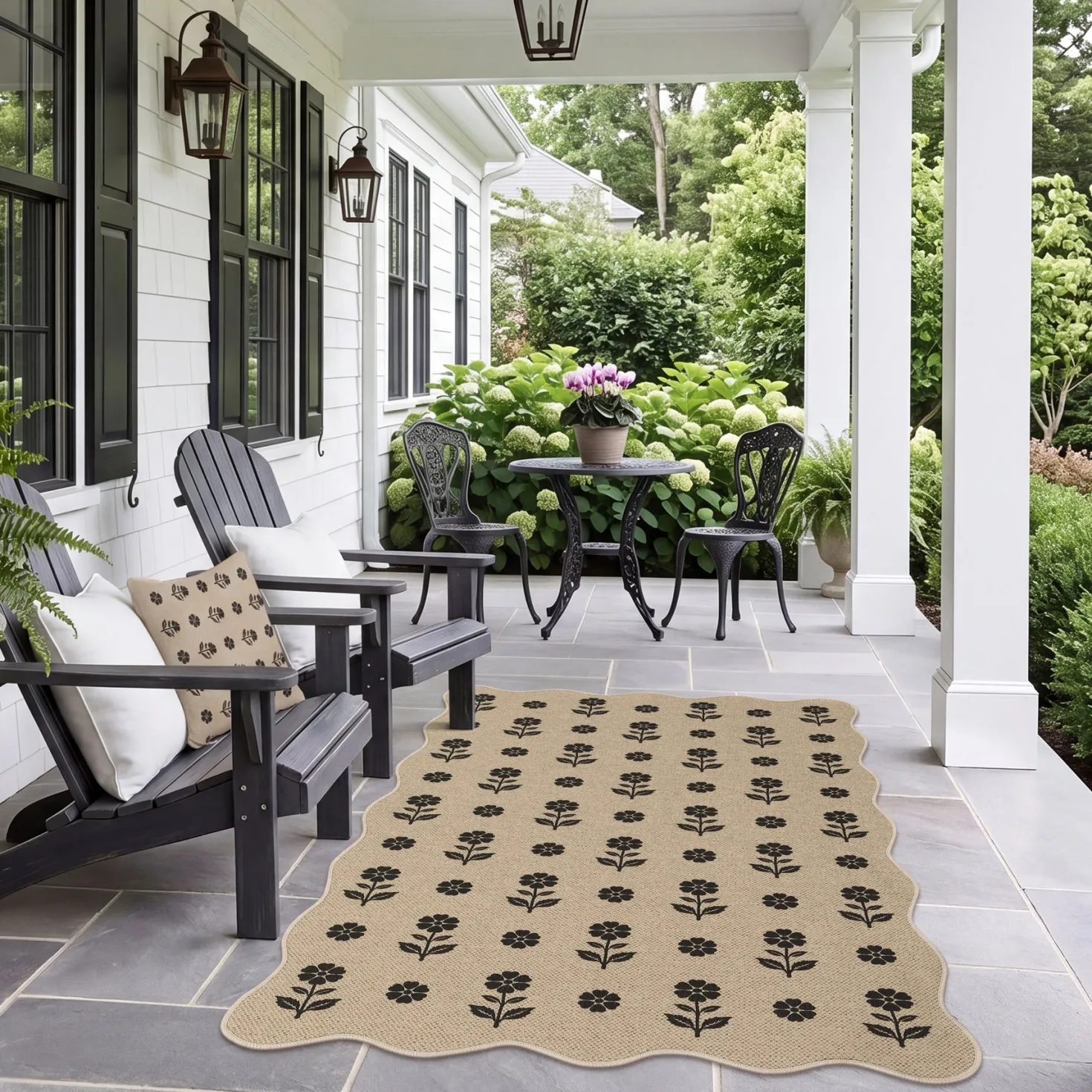 2x6/3x5 Floral Easy Jute Hallway Runner Rug, Scalloped Kitchen Runner Rug Non Skid Washable Indoor Carpet, Oeko-Tex Certified