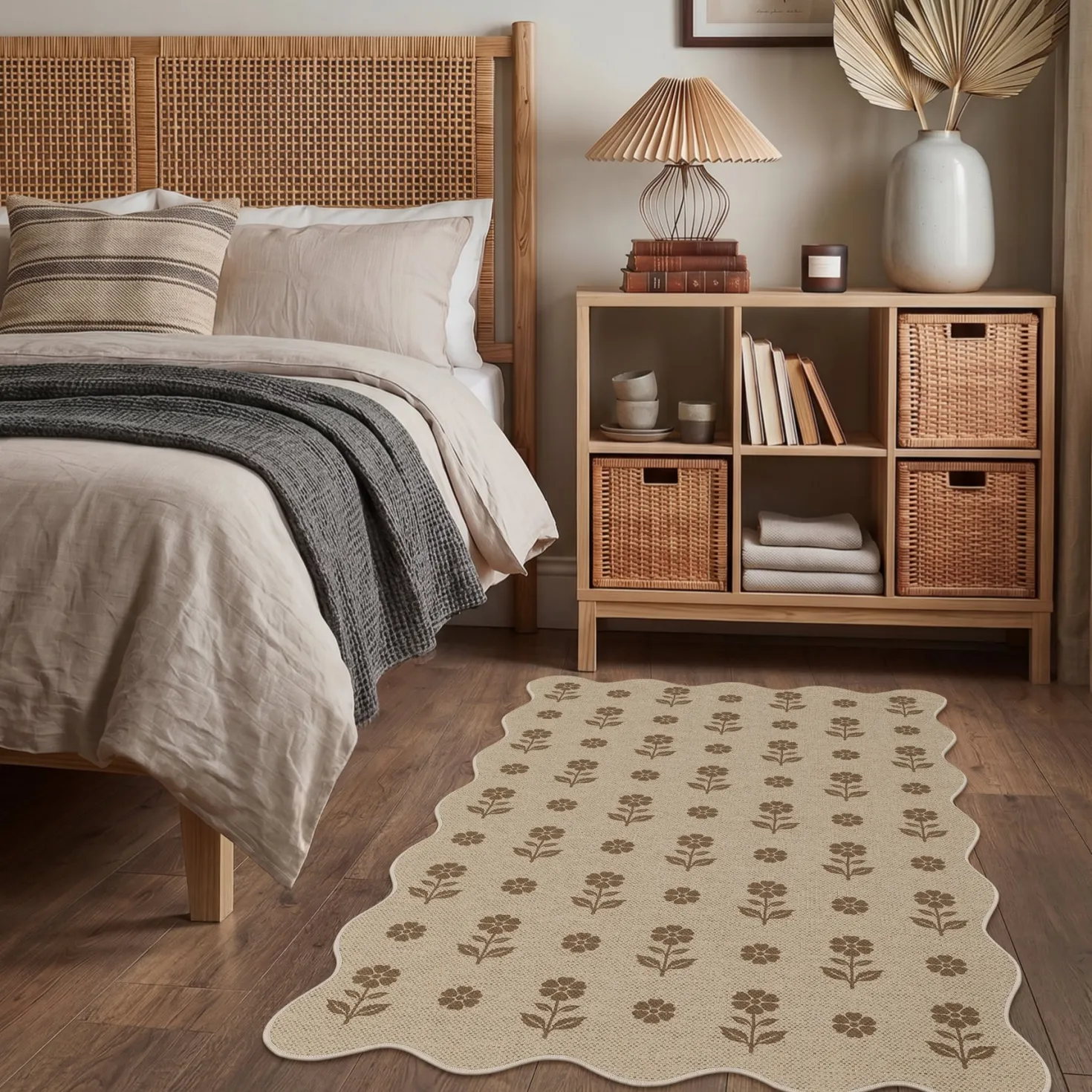 2x6/3x5 Floral Easy Jute Hallway Runner Rug, Scalloped Kitchen Runner Rug Non Skid Washable Indoor Carpet, Oeko-Tex Certified