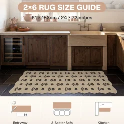 2x6/3x5 Floral Easy Jute Hallway Runner Rug, Scalloped Kitchen Runner Rug Non Skid Washable Indoor Carpet, Oeko-Tex Certified