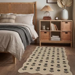 2x6/3x5 Floral Easy Jute Hallway Runner Rug, Scalloped Kitchen Runner Rug Non Skid Washable Indoor Carpet, Oeko-Tex Certified