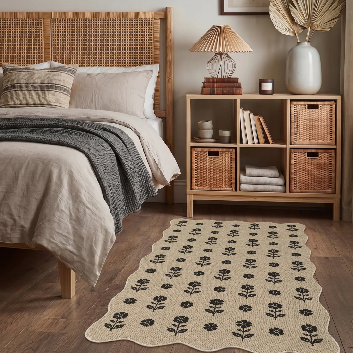 2x6/3x5 Floral Easy Jute Hallway Runner Rug, Scalloped Kitchen Runner Rug Non Skid Washable Indoor Carpet, Oeko-Tex Certified