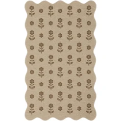 2x6/3x5 Floral Easy Jute Hallway Runner Rug, Scalloped Kitchen Runner Rug Non Skid Washable Indoor Carpet, Oeko-Tex Certified
