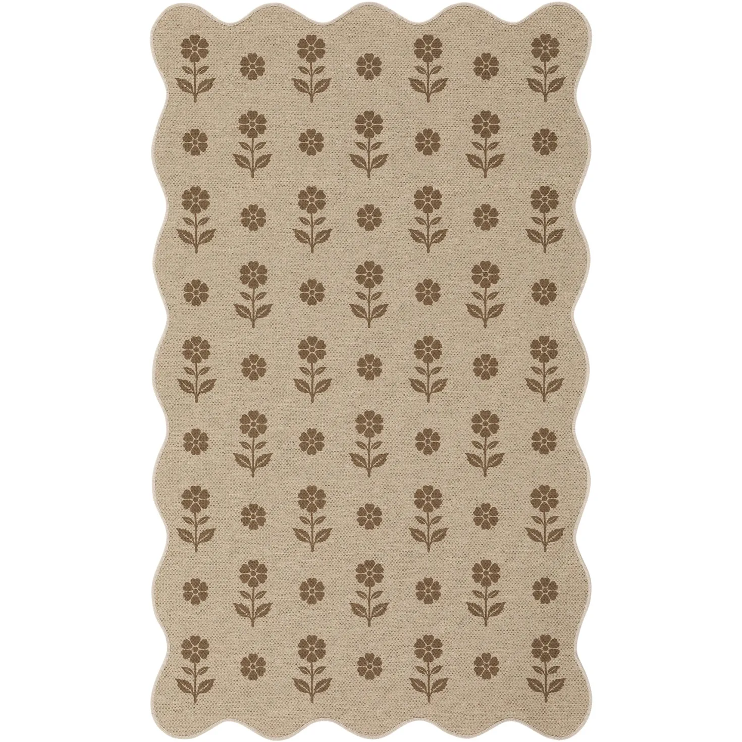 2x6/3x5 Floral Easy Jute Hallway Runner Rug, Scalloped Kitchen Runner Rug Non Skid Washable Indoor Carpet, Oeko-Tex Certified