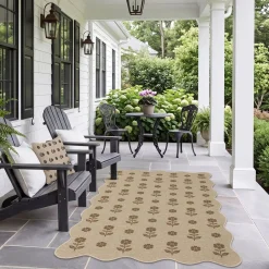 2x6/3x5 Floral Easy Jute Hallway Runner Rug, Scalloped Kitchen Runner Rug Non Skid Washable Indoor Carpet, Oeko-Tex Certified