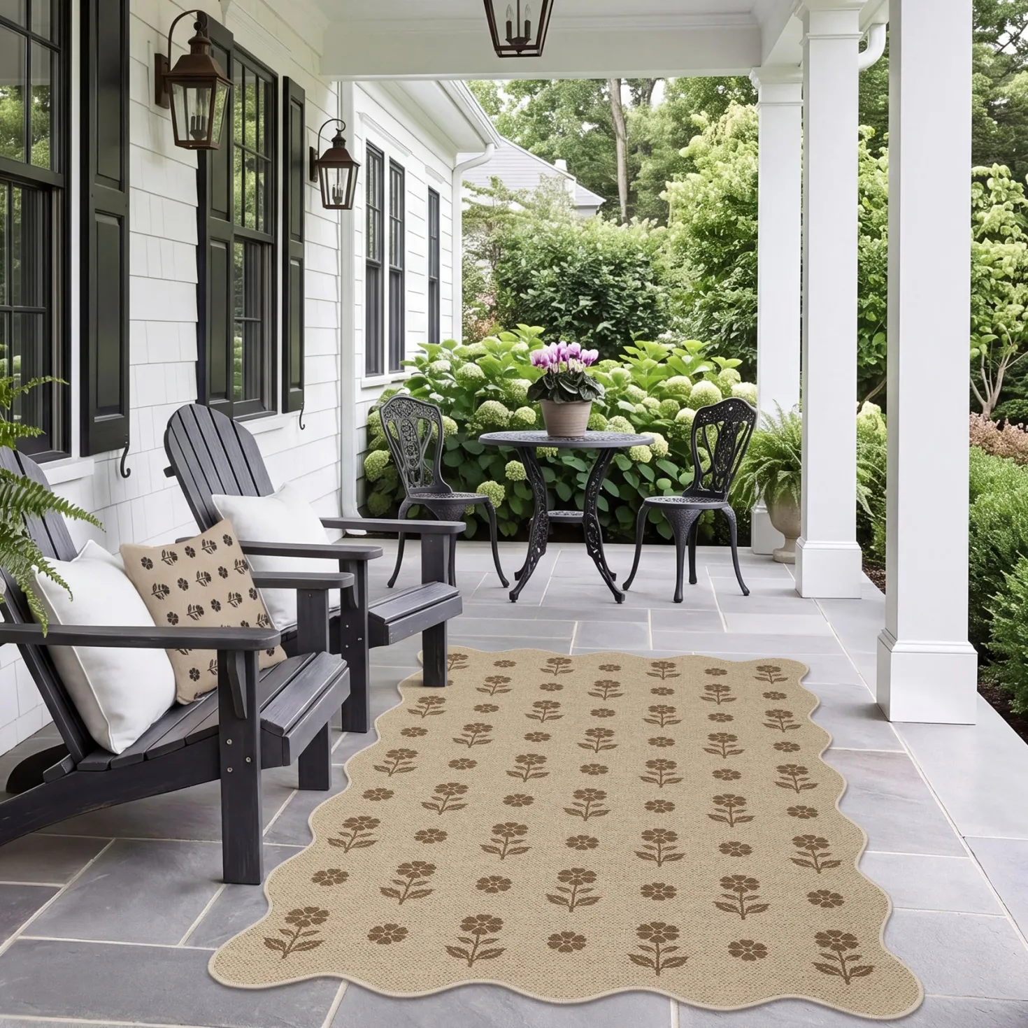 2x6/3x5 Floral Easy Jute Hallway Runner Rug, Scalloped Kitchen Runner Rug Non Skid Washable Indoor Carpet, Oeko-Tex Certified