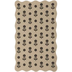 2x6/3x5 Floral Easy Jute Hallway Runner Rug, Scalloped Kitchen Runner Rug Non Skid Washable Indoor Carpet, Oeko-Tex Certified