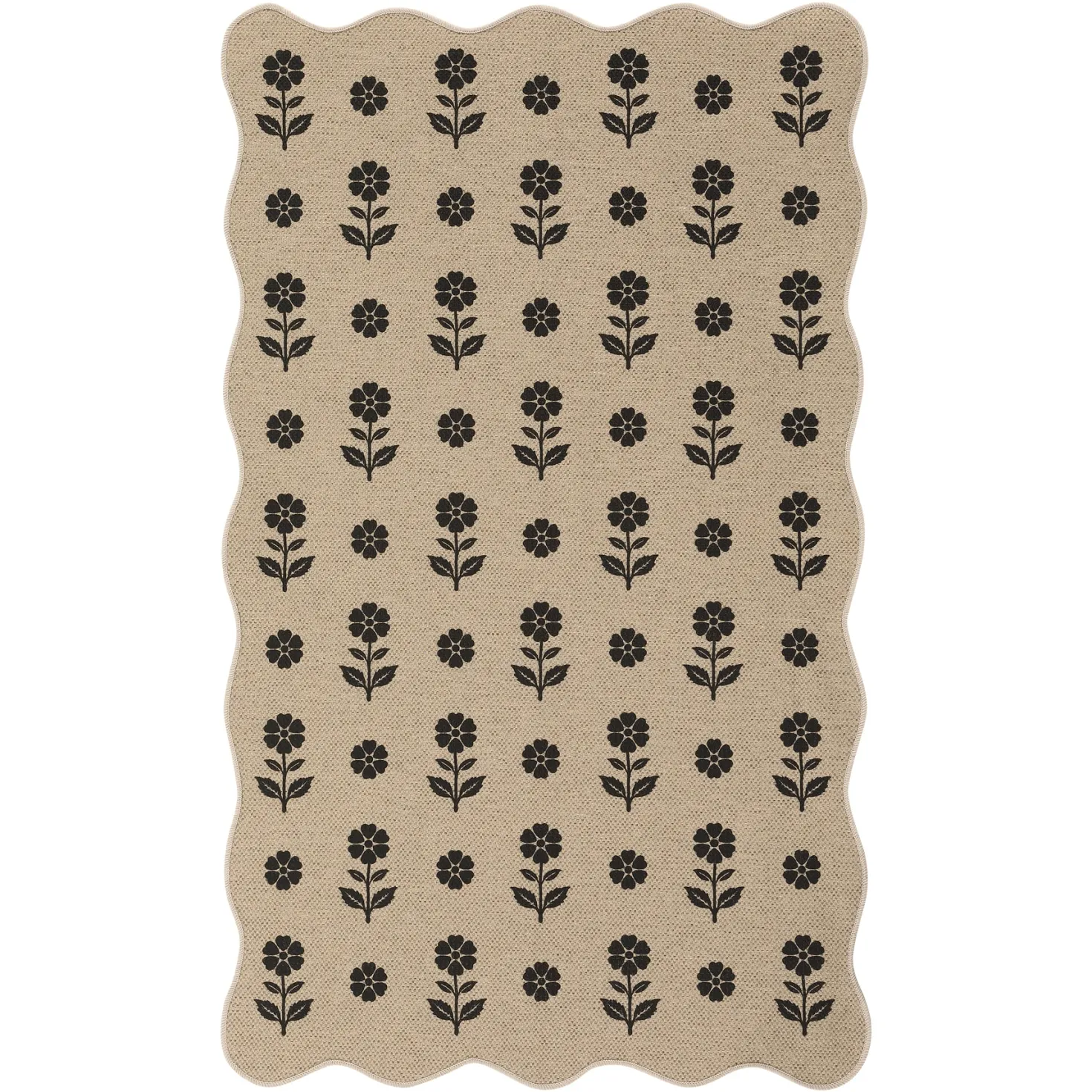 2x6/3x5 Floral Easy Jute Hallway Runner Rug, Scalloped Kitchen Runner Rug Non Skid Washable Indoor Carpet, Oeko-Tex Certified