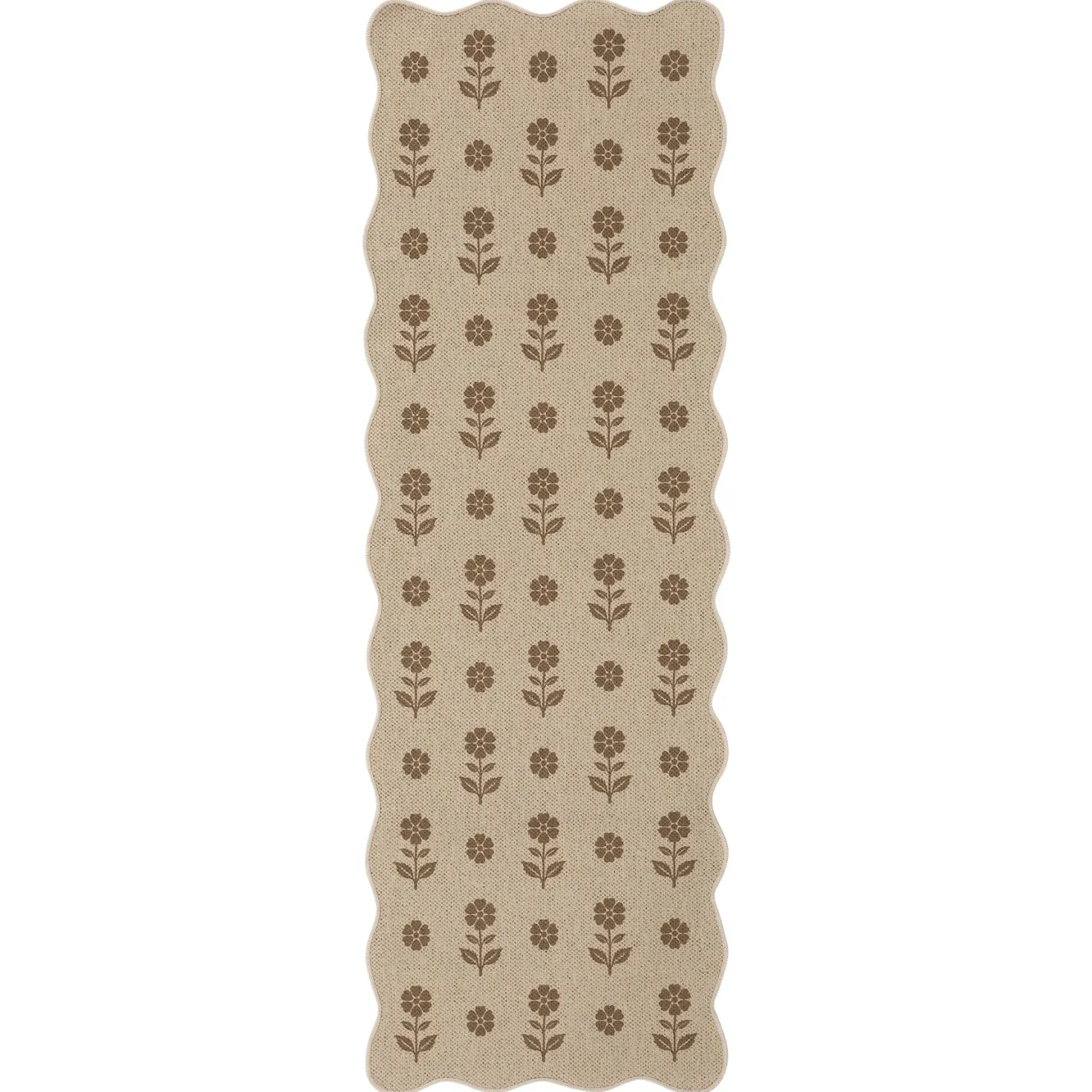 2x6/3x5 Floral Easy Jute Hallway Runner Rug, Scalloped Kitchen Runner Rug Non Skid Washable Indoor Carpet, Oeko-Tex Certified