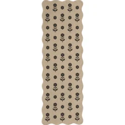 2x6/3x5 Floral Easy Jute Hallway Runner Rug, Scalloped Kitchen Runner Rug Non Skid Washable Indoor Carpet, Oeko-Tex Certified