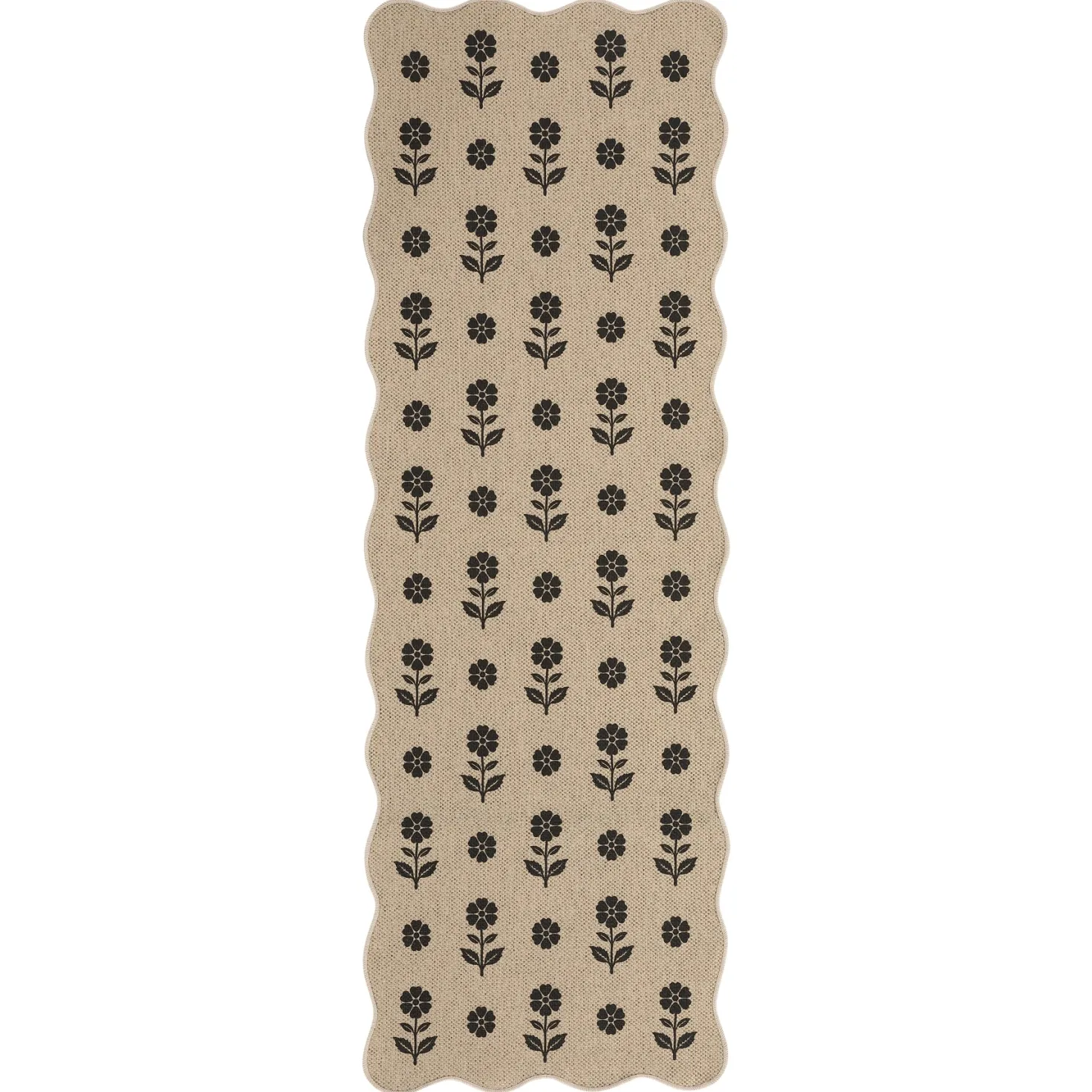 2x6/3x5 Floral Easy Jute Hallway Runner Rug, Scalloped Kitchen Runner Rug Non Skid Washable Indoor Carpet, Oeko-Tex Certified