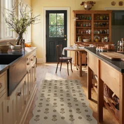 2x6/3x5 Floral Easy Jute Hallway Runner Rug, Scalloped Kitchen Runner Rug Non Skid Washable Indoor Carpet, Oeko-Tex Certified
