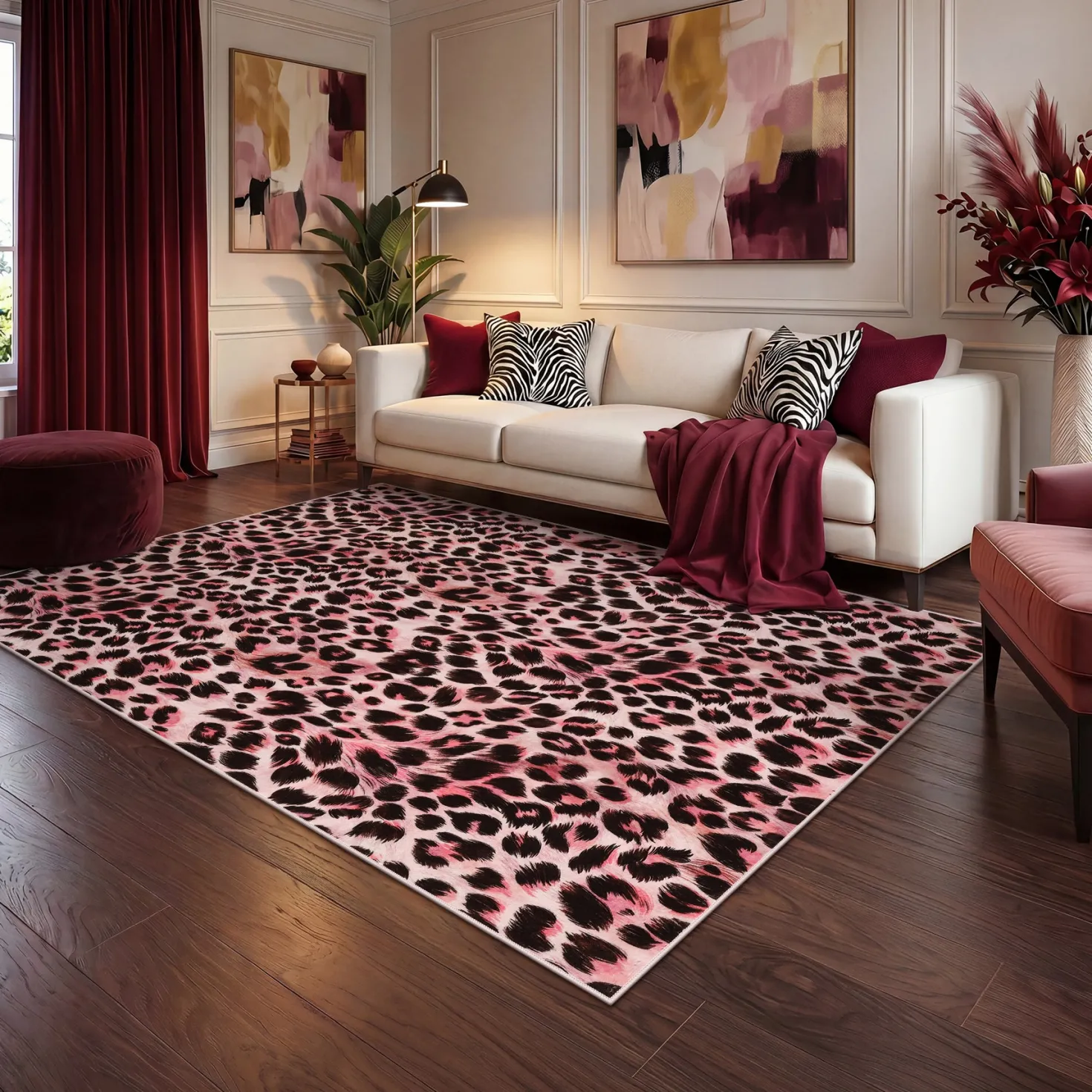 5x7/8x10 Leopard Print Area Rug, Animal Soft Carpet Machine Washable Cheetah Rug for Living Room, Oeko-Tex Certified