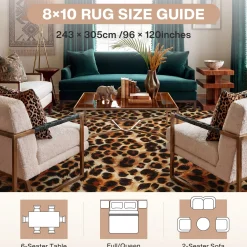 5x7/8x10 Leopard Print Area Rug, Animal Soft Carpet Machine Washable Cheetah Rug for Living Room, Oeko-Tex Certified