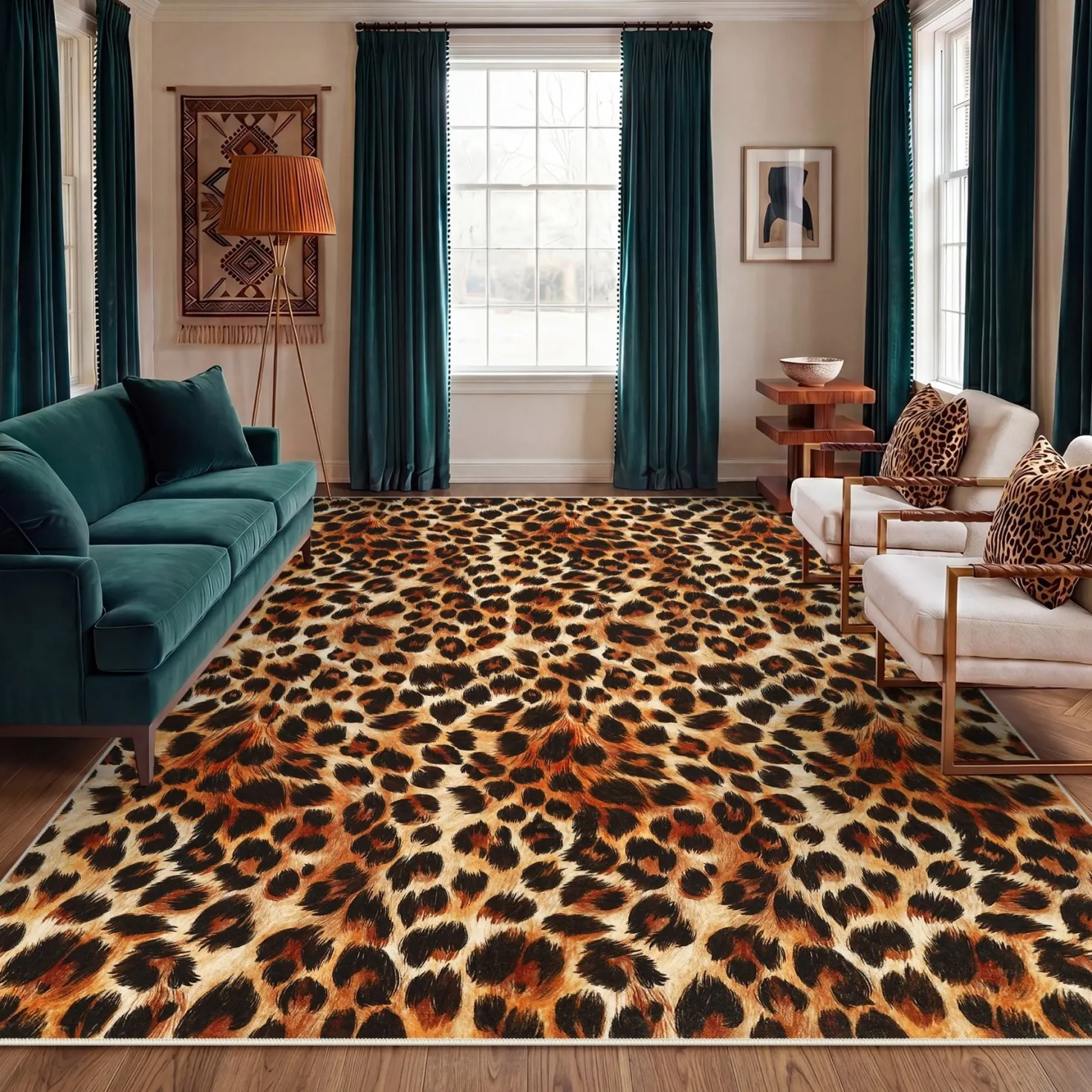 5x7/8x10 Leopard Print Area Rug, Animal Soft Carpet Machine Washable Cheetah Rug for Living Room, Oeko-Tex Certified