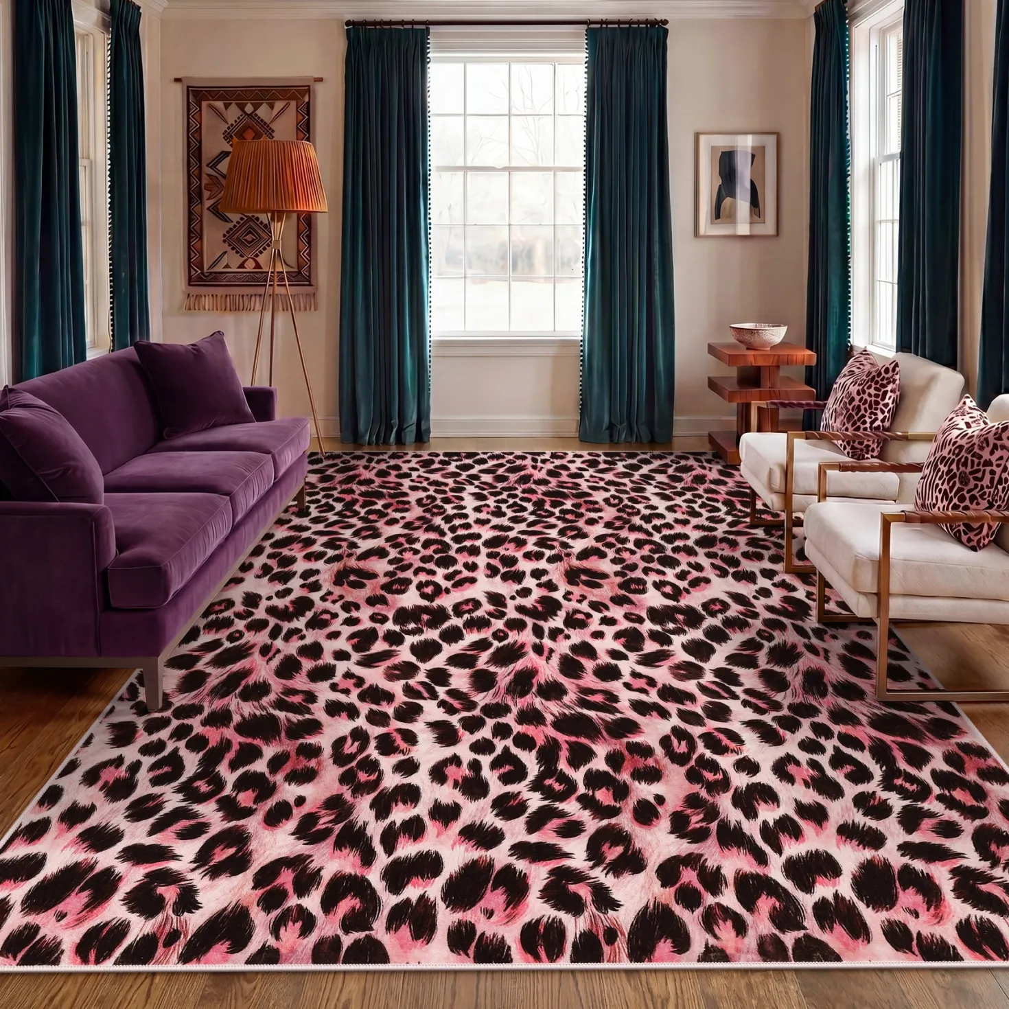 5x7/8x10 Leopard Print Area Rug, Animal Soft Carpet Machine Washable Cheetah Rug for Living Room, Oeko-Tex Certified