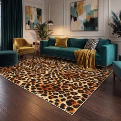 5x7/8x10 Leopard Print Area Rug, Animal Soft Carpet Machine Washable Cheetah Rug for Living Room, Oeko-Tex Certified
