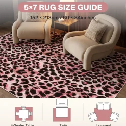 5x7/8x10 Leopard Print Area Rug, Animal Soft Carpet Machine Washable Cheetah Rug for Living Room, Oeko-Tex Certified