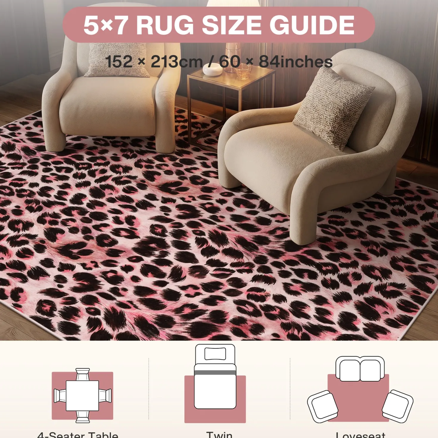 5x7/8x10 Leopard Print Area Rug, Animal Soft Carpet Machine Washable Cheetah Rug for Living Room, Oeko-Tex Certified