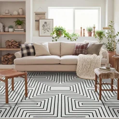 5x7/8x10 Machine Washable Area Rug, Modern Geometric Non-Slip Low Pile Indoor Carpet for Living Room, Oeko-Tex Certified