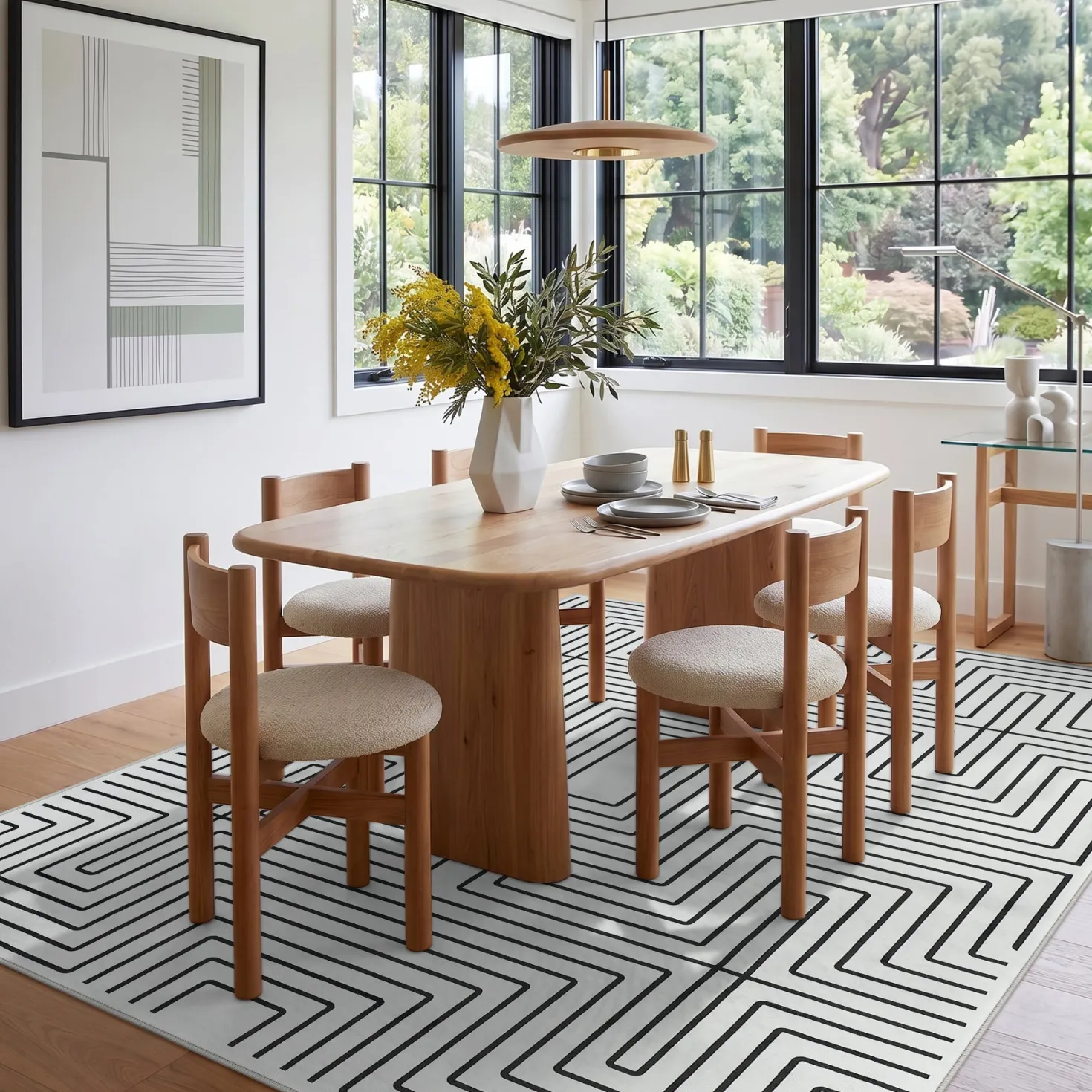 5x7/8x10 Machine Washable Area Rug, Modern Geometric Non-Slip Low Pile Indoor Carpet for Living Room, Oeko-Tex Certified