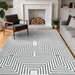 5x7/8x10 Machine Washable Area Rug, Modern Geometric Non-Slip Low Pile Indoor Carpet for Living Room, Oeko-Tex Certified