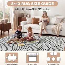 5x7/8x10 Machine Washable Area Rug, Modern Geometric Non-Slip Low Pile Indoor Carpet for Living Room, Oeko-Tex Certified