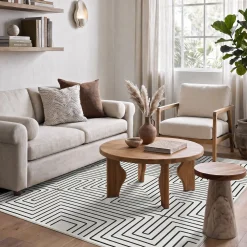5x7/8x10 Machine Washable Area Rug, Modern Geometric Non-Slip Low Pile Indoor Carpet for Living Room, Oeko-Tex Certified