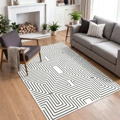 5x7/8x10 Machine Washable Area Rug, Modern Geometric Non-Slip Low Pile Indoor Carpet for Living Room, Oeko-Tex Certified