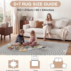 5x7/8x10 Machine Washable Area Rug, Modern Geometric Non-Slip Low Pile Indoor Carpet for Living Room, Oeko-Tex Certified