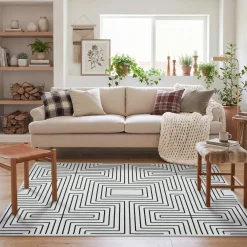 5x7/8x10 Machine Washable Area Rug, Modern Geometric Non-Slip Low Pile Indoor Carpet for Living Room, Oeko-Tex Certified
