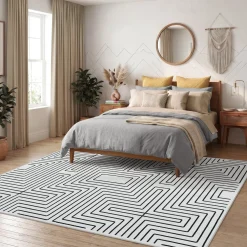 5x7/8x10 Machine Washable Area Rug, Modern Geometric Non-Slip Low Pile Indoor Carpet for Living Room, Oeko-Tex Certified