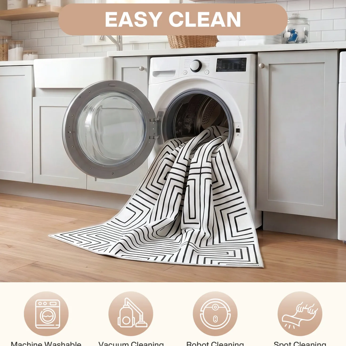 5x7/8x10 Machine Washable Area Rug, Modern Geometric Non-Slip Low Pile Indoor Carpet for Living Room, Oeko-Tex Certified