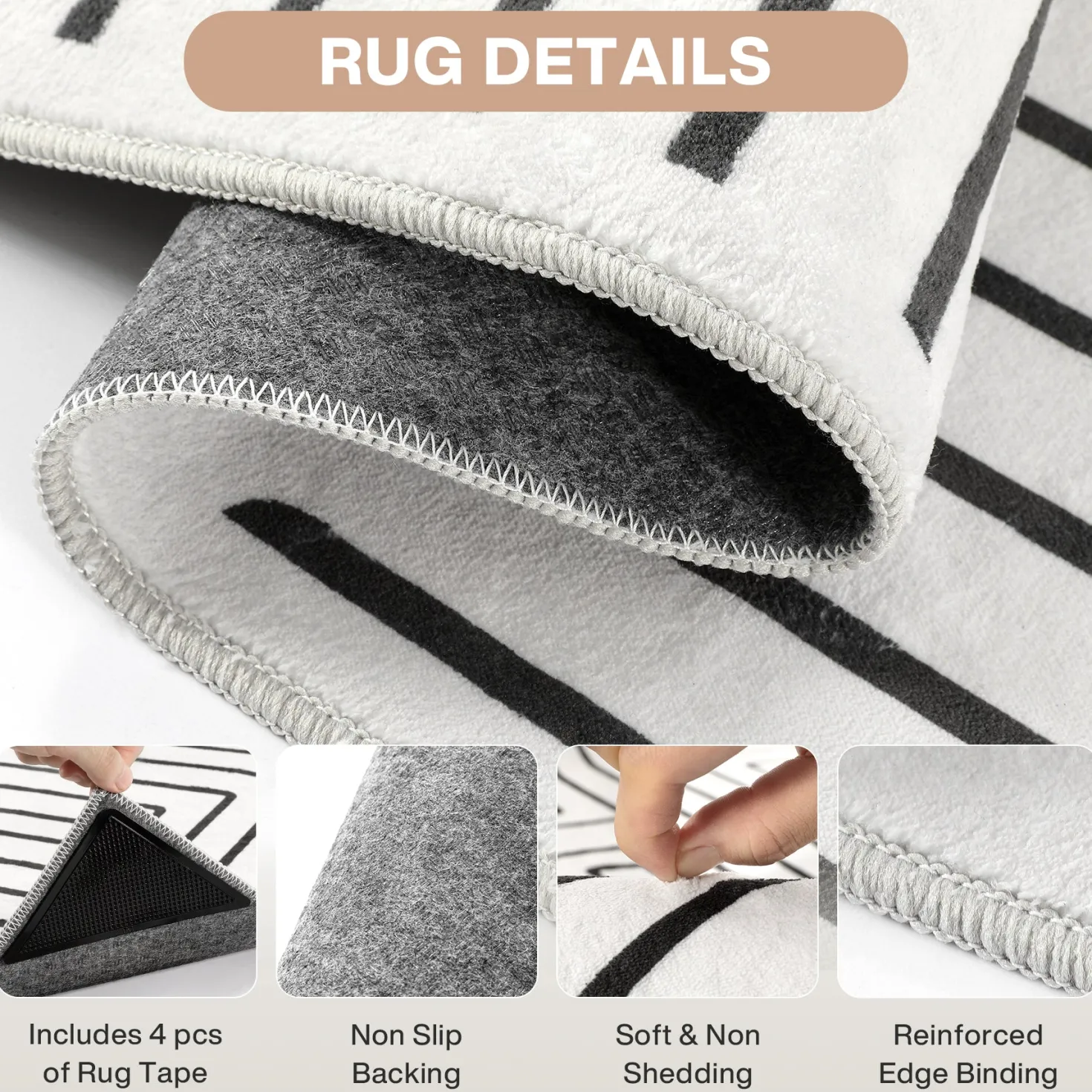 5x7/8x10 Machine Washable Area Rug, Modern Geometric Non-Slip Low Pile Indoor Carpet for Living Room, Oeko-Tex Certified