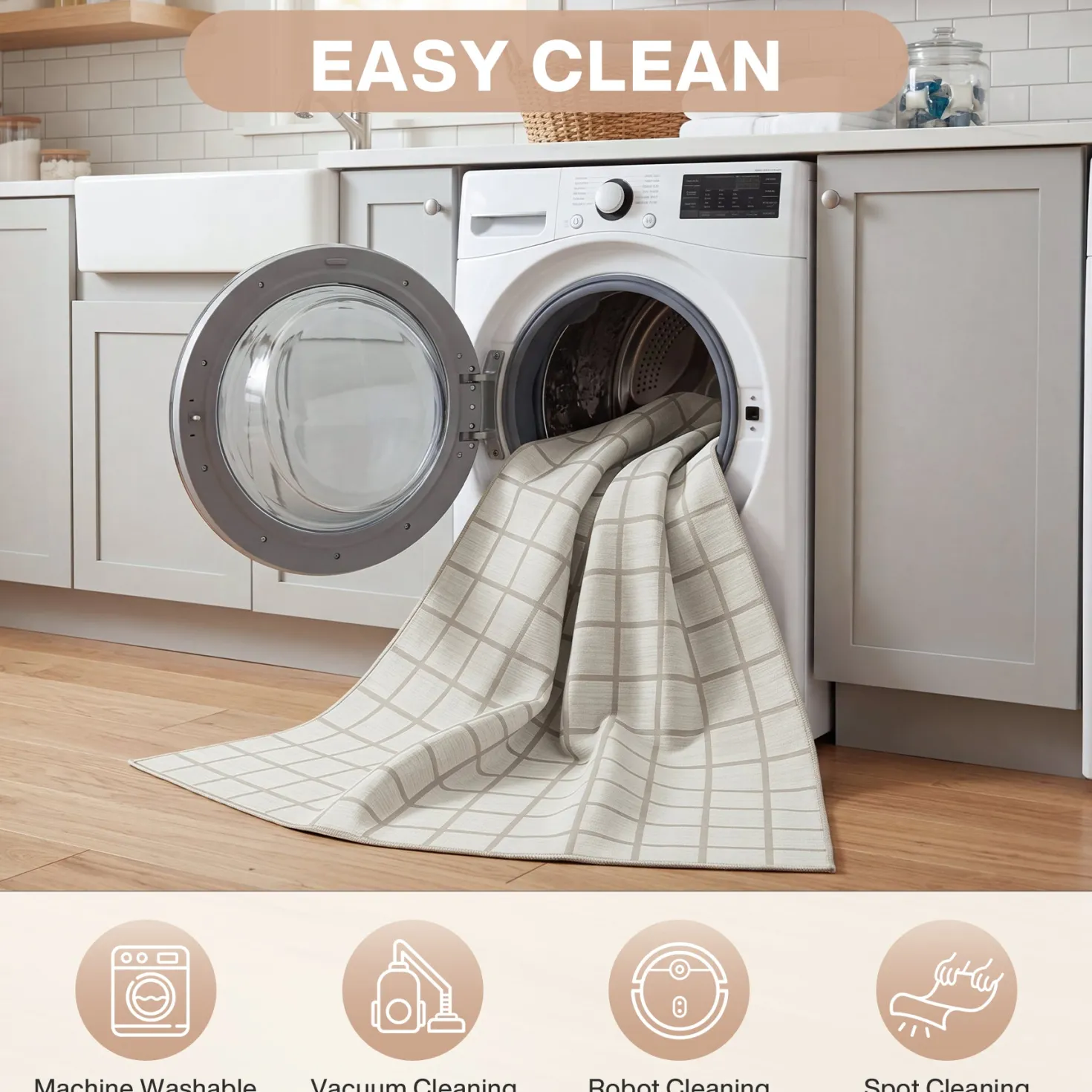5x7/8x10 Modern Plaid Area Rug, Checkered Washable Rug Soft Non-Slip Ultra Thin Throw Carpet for Living Room, Oeko-Tex Certified