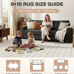 5x7/8x10 Modern Plaid Area Rug, Checkered Washable Rug Soft Non-Slip Ultra Thin Throw Carpet for Living Room, Oeko-Tex Certified