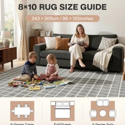 5x7/8x10 Modern Plaid Area Rug, Checkered Washable Rug Soft Non-Slip Ultra Thin Throw Carpet for Living Room, Oeko-Tex Certified