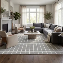5x7/8x10 Modern Plaid Area Rug, Checkered Washable Rug Soft Non-Slip Ultra Thin Throw Carpet for Living Room, Oeko-Tex Certified