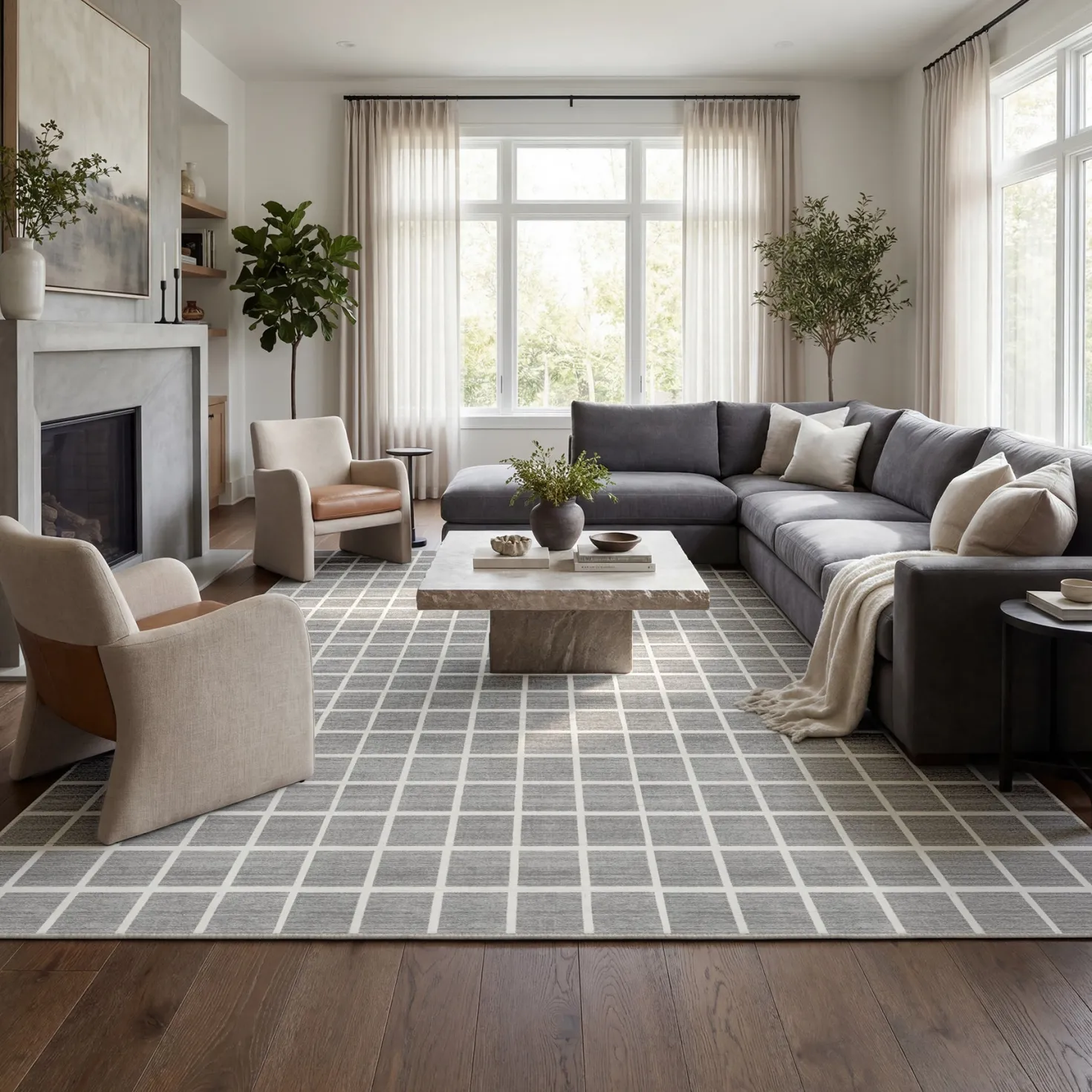 5x7/8x10 Modern Plaid Area Rug, Checkered Washable Rug Soft Non-Slip Ultra Thin Throw Carpet for Living Room, Oeko-Tex Certified