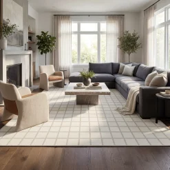 5x7/8x10 Modern Plaid Area Rug, Checkered Washable Rug Soft Non-Slip Ultra Thin Throw Carpet for Living Room, Oeko-Tex Certified