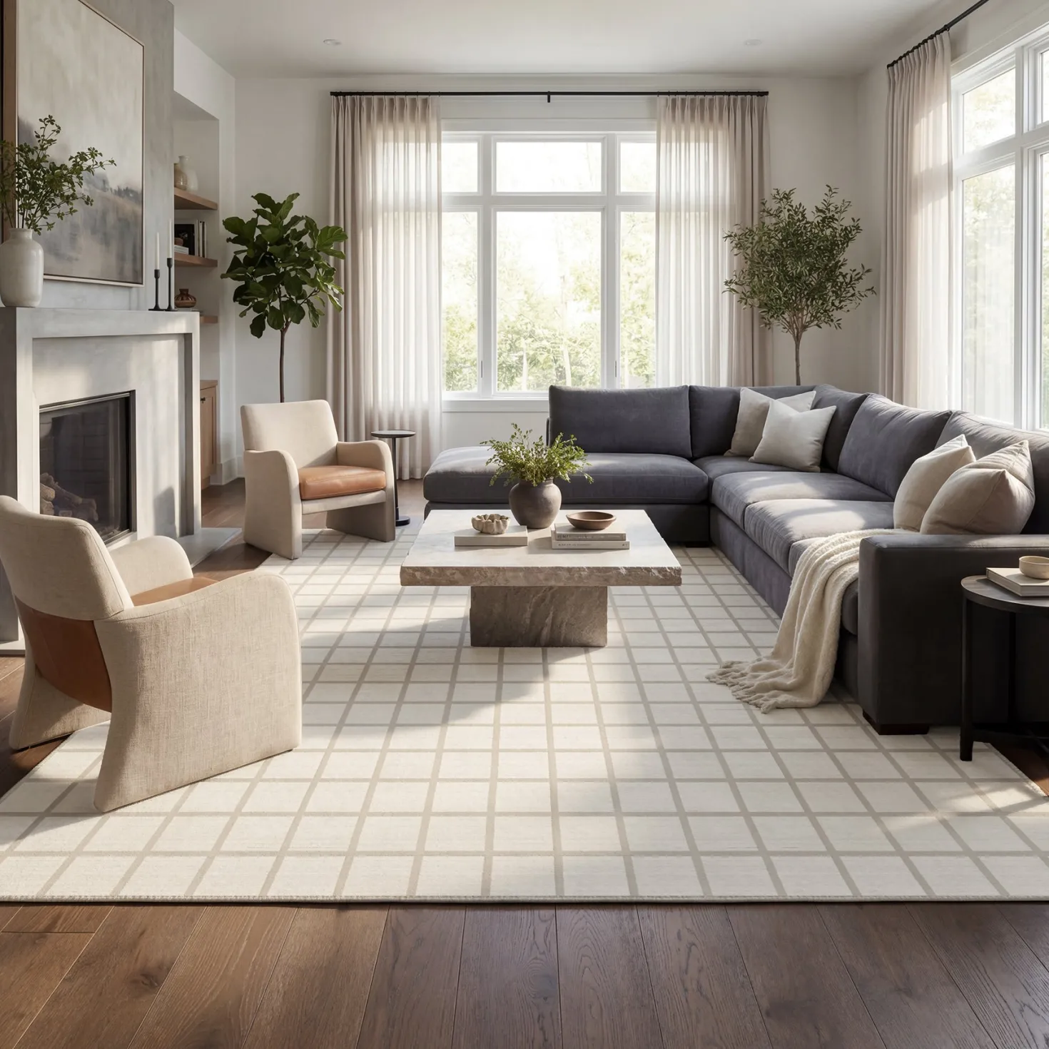 5x7/8x10 Modern Plaid Area Rug, Checkered Washable Rug Soft Non-Slip Ultra Thin Throw Carpet for Living Room, Oeko-Tex Certified