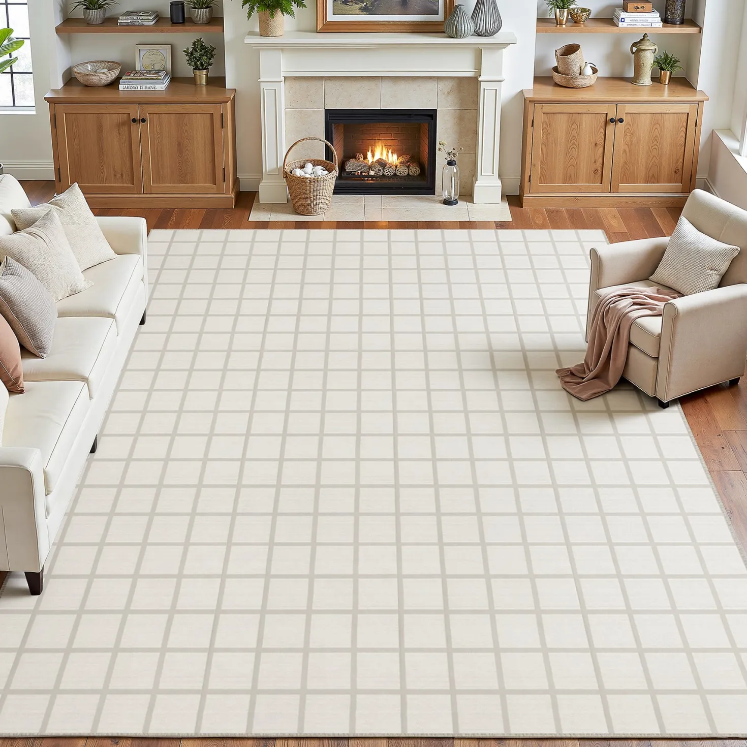 5x7/8x10 Modern Plaid Area Rug, Checkered Washable Rug Soft Non-Slip Ultra Thin Throw Carpet for Living Room, Oeko-Tex Certified