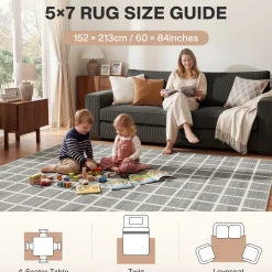 5x7/8x10 Modern Plaid Area Rug, Checkered Washable Rug Soft Non-Slip Ultra Thin Throw Carpet for Living Room, Oeko-Tex Certified