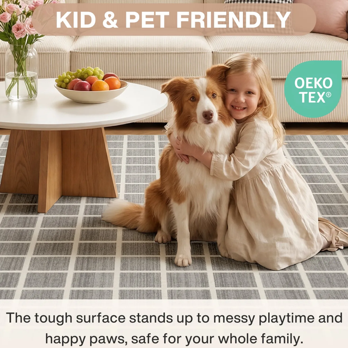 5x7/8x10 Modern Plaid Area Rug, Checkered Washable Rug Soft Non-Slip Ultra Thin Throw Carpet for Living Room, Oeko-Tex Certified