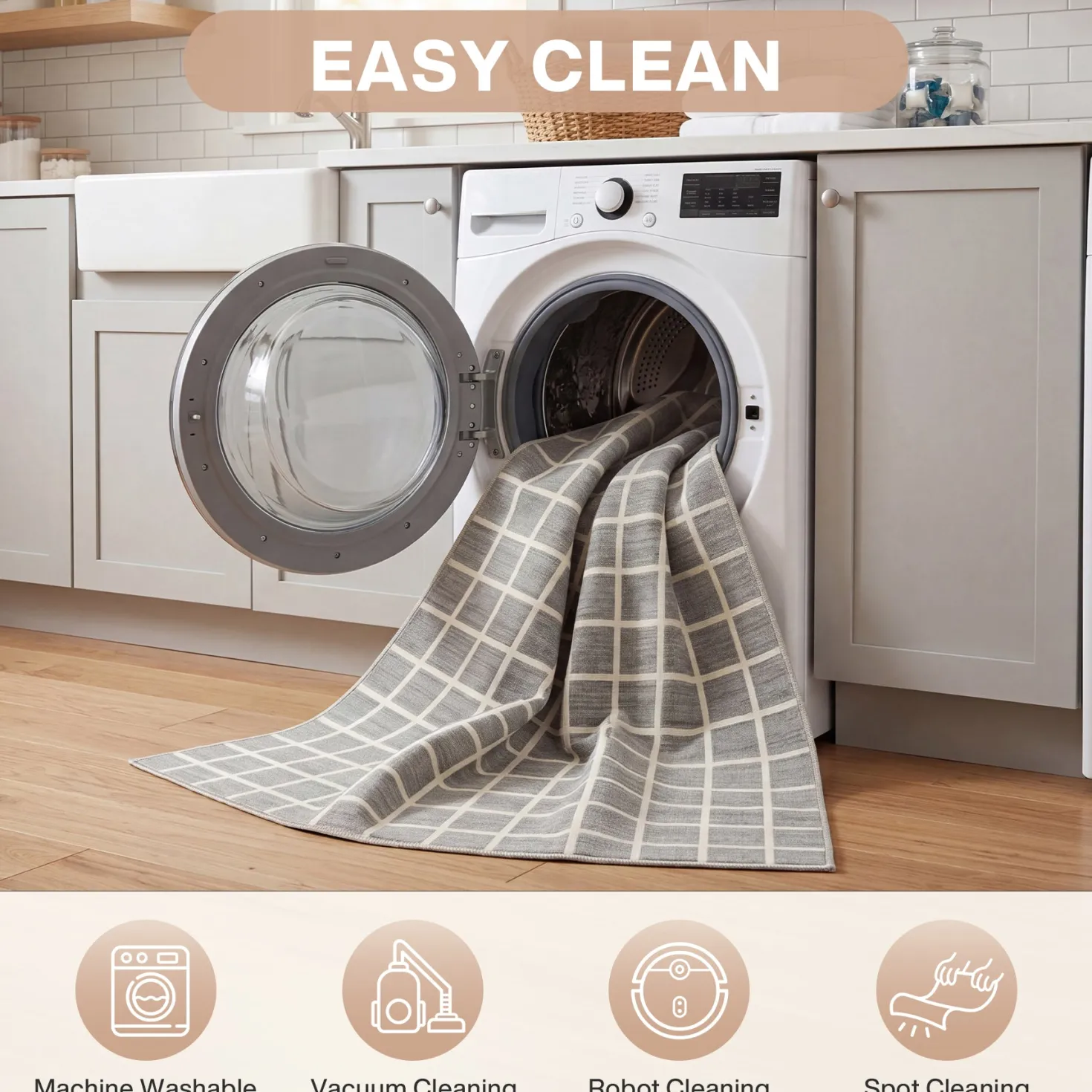 5x7/8x10 Modern Plaid Area Rug, Checkered Washable Rug Soft Non-Slip Ultra Thin Throw Carpet for Living Room, Oeko-Tex Certified