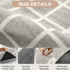 5x7/8x10 Modern Plaid Area Rug, Checkered Washable Rug Soft Non-Slip Ultra Thin Throw Carpet for Living Room, Oeko-Tex Certified