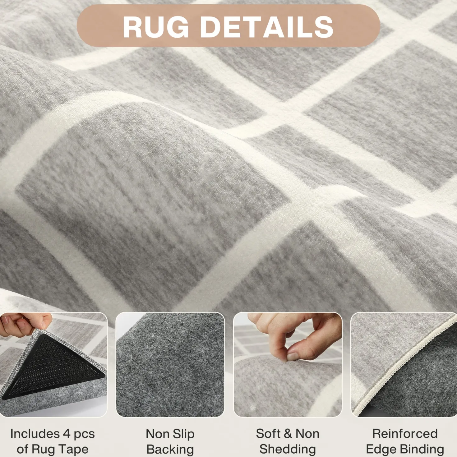 5x7/8x10 Modern Plaid Area Rug, Checkered Washable Rug Soft Non-Slip Ultra Thin Throw Carpet for Living Room, Oeko-Tex Certified