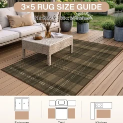 3x5/5x7 Plaid Easy Jute Washable Area Rug, Farmhouse Non-Slip Indoor Carpet for Porch Living Bedroom, Oeko-Tex Certified