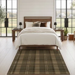3x5/5x7 Plaid Easy Jute Washable Area Rug, Farmhouse Non-Slip Indoor Carpet for Porch Living Bedroom, Oeko-Tex Certified